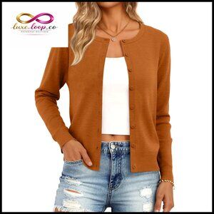 Lightweight Slim‎ Fit Cardigan Sweater Women's Long Sleeve Button Front
